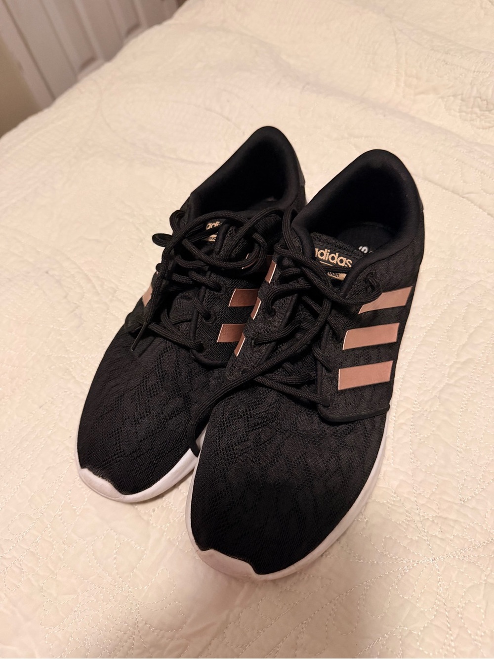 adidas Black Runners with Metallic Pink Stripes